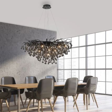Paul Neuhaus 2192-18 - Kroonluchter aan kabel ICICLE 10xG9/40W/230V 50x100 cm zwart