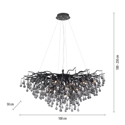 Paul Neuhaus 2192-18 - Kroonluchter aan kabel ICICLE 10xG9/40W/230V 50x100 cm zwart