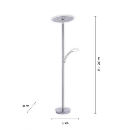 Paul Neuhaus 673-55 - Lampadaire sur pied LED dimmable ARTUR 2xLED/21W/230V+LED/6W chrome brillant