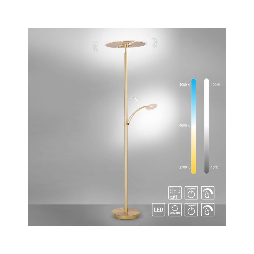 Paul Neuhaus 673-60 - LED dimbare vloerlamp ARTUR 2xLED/21W/230V+LED/6W goud