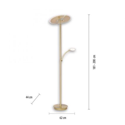 Paul Neuhaus 673-60 - Dimbare Staande LED Lamp ARTUR 2xLED/21W/230V+1xLED/6W goud