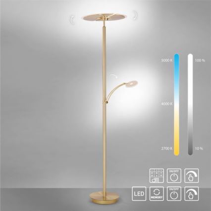 Paul Neuhaus 673-60 - Lampadaire LED à intensité variable ARTUR 2xLED/21W/230V+1xLED/6W/230V doré