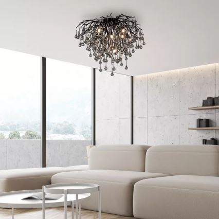 Paul Neuhaus 8091-18 - Opbouwkroonluchter ICICLE 9xG9/40W/230V Ø 50 cm zwart