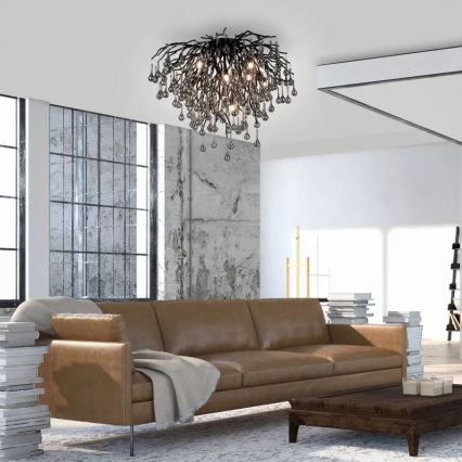 Paul Neuhaus 8091-18 - Opbouwkroonluchter ICICLE 9xG9/40W/230V Ø 50 cm zwart