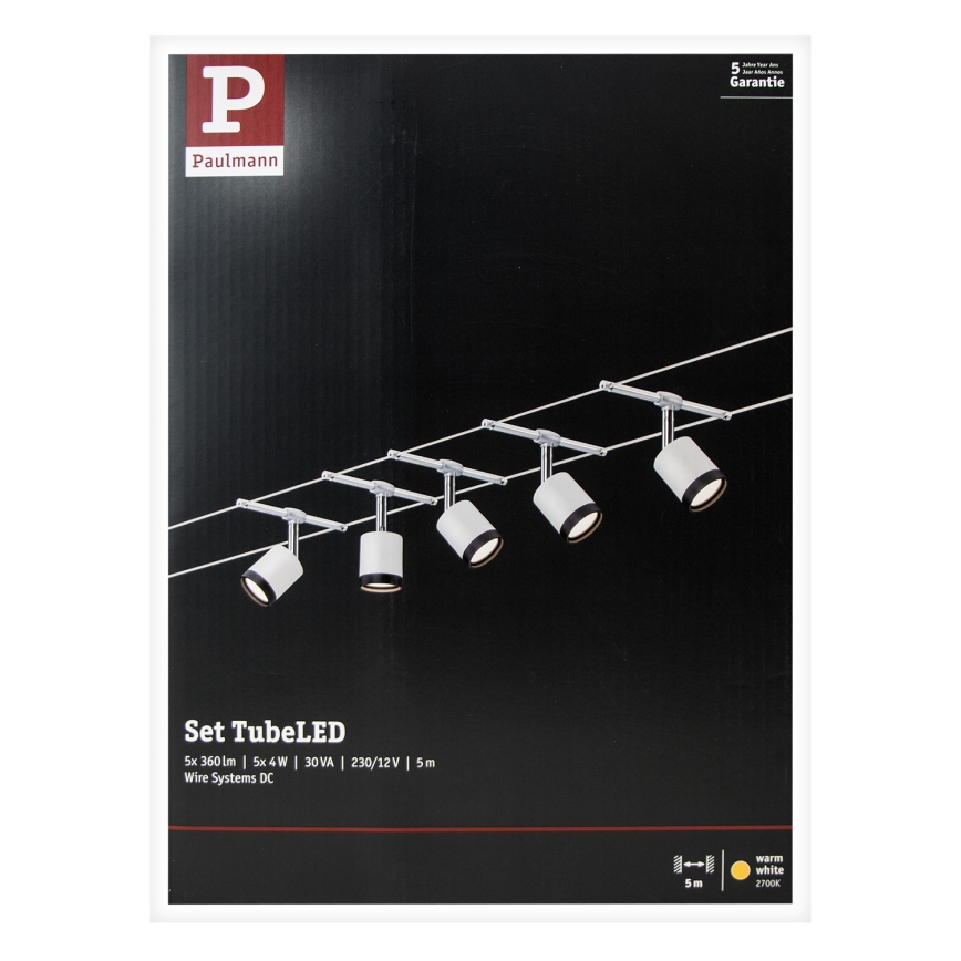 Paulmann 3981 - Set van 5x LED/4W compleet kabelsysteem TUBE 230V, mat chroom/zwart