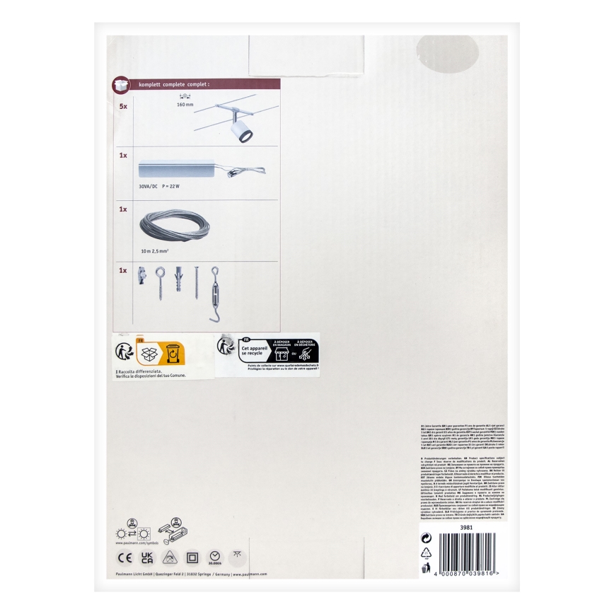 Paulmann 3981 - Set van 5x LED/4W compleet kabelsysteem TUBE 230V, mat chroom/zwart