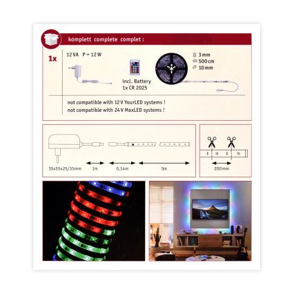 Paulmann 70513 - Ruban LED RGB à intensité variable SIMPLED 5m 230V + Télécommande