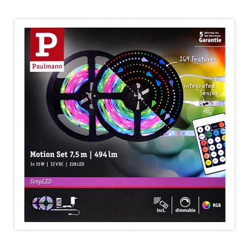 Paulmann 70514 - Ruban LED RGB à intensité variable SIMPLED 7,5m 230V + Télécommande