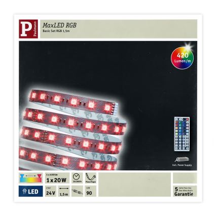 Paulmann 70587 - LED RGB/20W Ruban dimmable MAXLED 1,5m 230V + télécommande