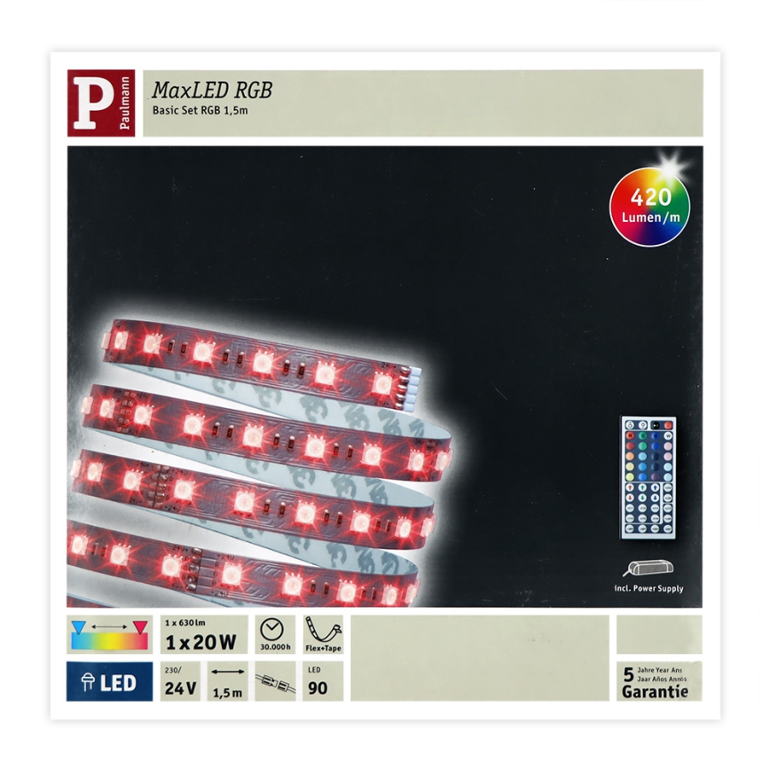 Paulmann 70587 - LED RGB/20W Ruban dimmable MAXLED 1,5m 230V + télécommande