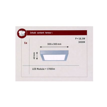 Paulmann 70650 - LED/17W Plafonnier LUNAR 230V 30x30 cm chrome mat