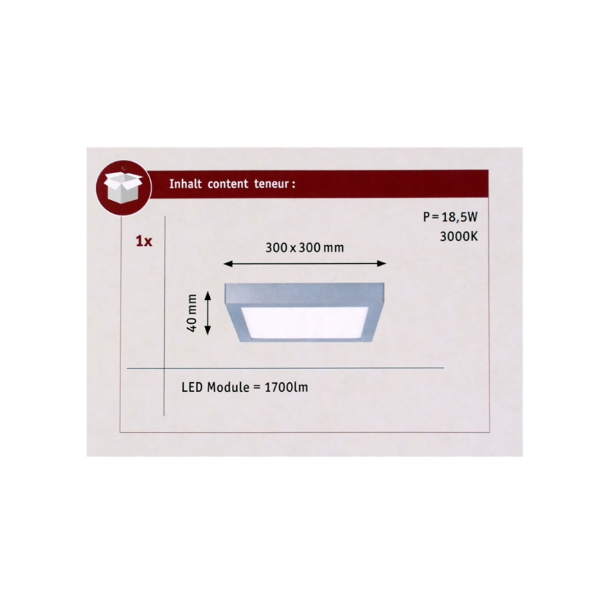 Paulmann 70650 - LED/17W Plafonnier LUNAR 230V 30x30 cm chrome mat