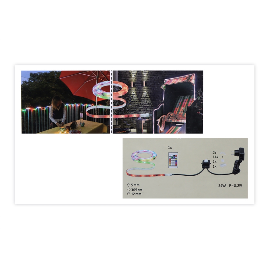 Paulmann 70698 - LED RVB/6,4W IP67 Ruban d'extérieur à intensité variable WATERLED 3m 230V+ télécommande