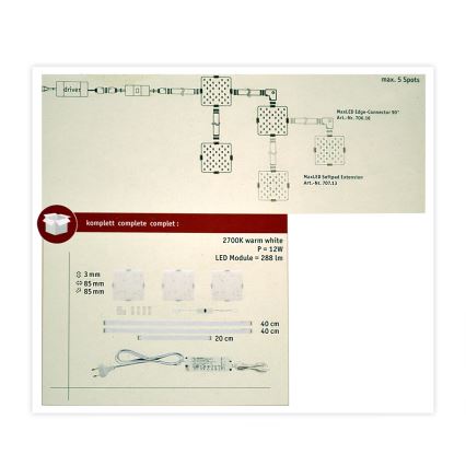 Paulmann 70710 - LOT 3xLED/3,3W Éclairage de meubles avec un détecteur SOFTPAD 230V 2700K