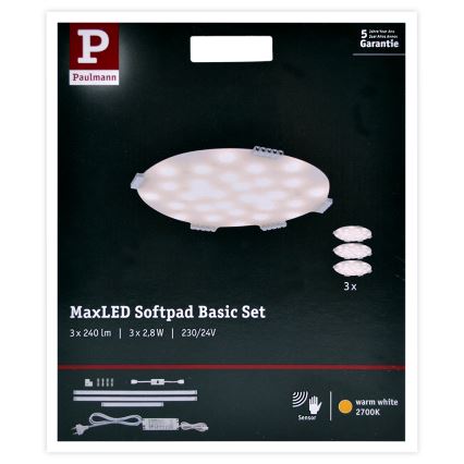 Paulmann 70711 - LOT 3xLED/2,8W Éclairage de meubles avec un détecteur SOFTPAD 230V 2700K