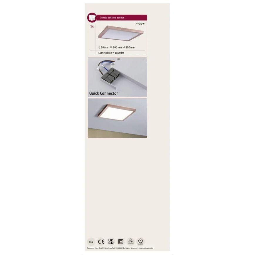Paulmann 70941 - LED/20W Bevestigd lichtpaneel ATRIA 230V 4000K 30x30 cm Roségoud