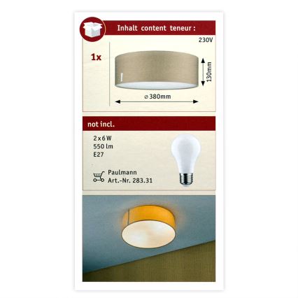 Paulmann 70952 - 2xE27/20W Plafonnier MARI 230V beige