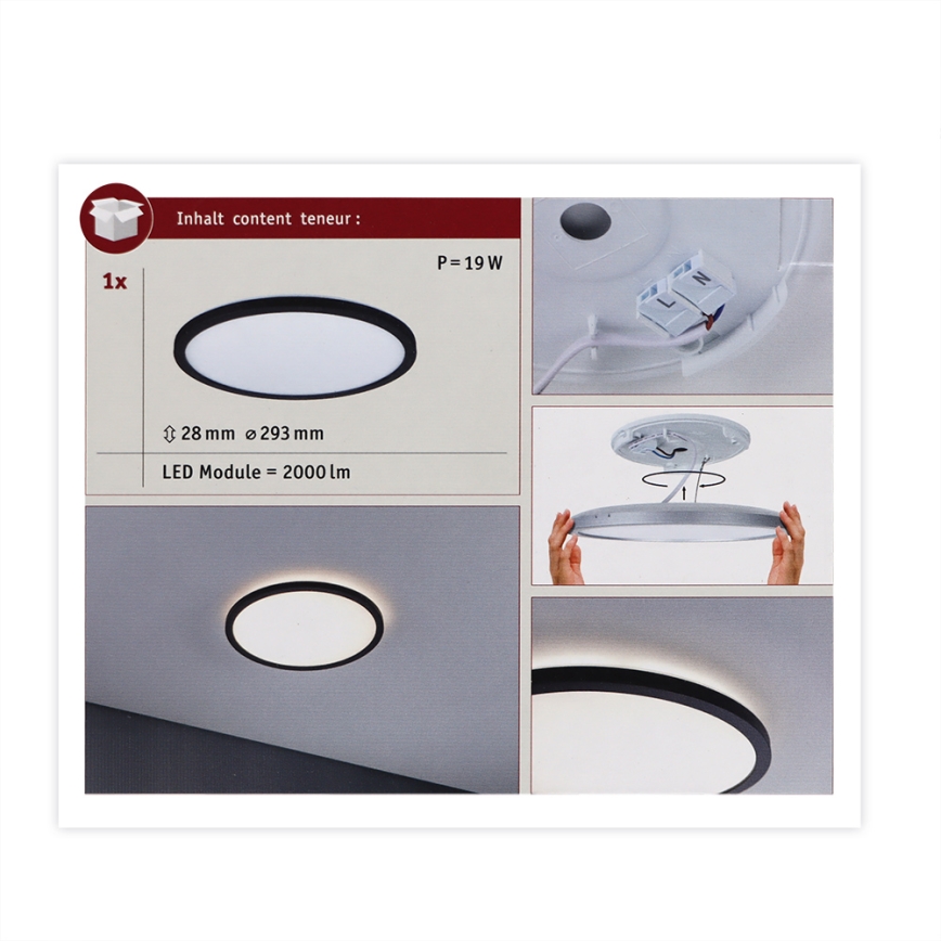 Paulmann 70998 - LED/16W Bevestigd lichtpaneel ATRIA 230V 3000K diameter 29,3 cm zwart
