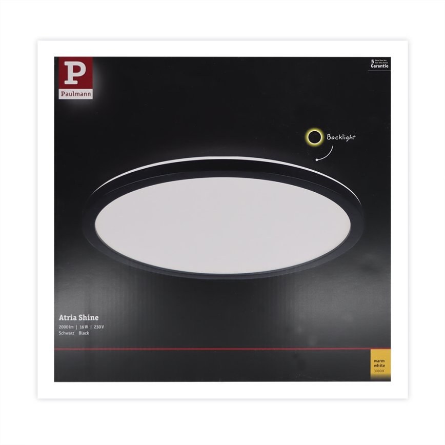 Paulmann 70998 - Panneau en saillie LED/16W ATRIA 230V 3000K d. 29,3 cm noir