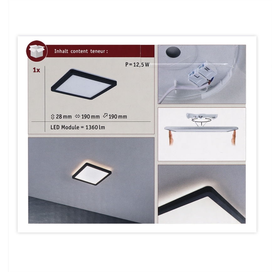 Paulmann 71000 - LED/11,2W Bevestigd lichtpaneel ATRIA 230V 3000K 19x19 cm zwart
