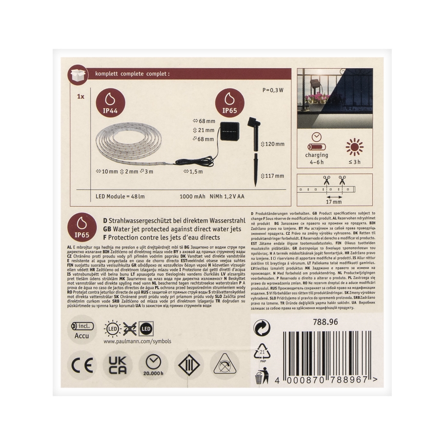 Paulmann 78896 - LED/0,3W IP44 Ruban solaire 3 m 1,2 V 1000 mAh