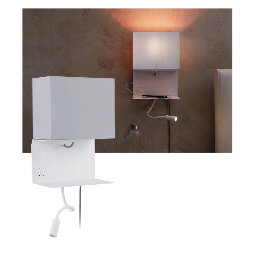 Paulmann 78913 - LED/2,5W + 1xE27/40W Wandlamp met plank en USB-poort MERANI 230V wit