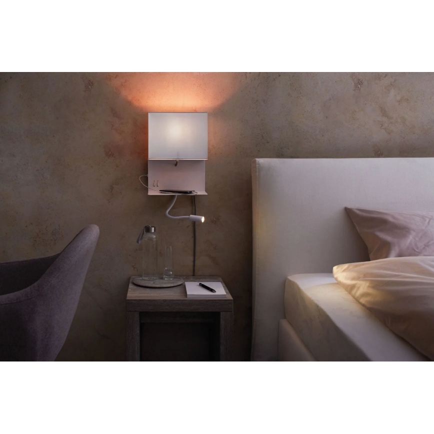 Paulmann 78913 - LED/2,5W + 1xE27/40W Wandlamp met plank en USB-poort MERANI 230V wit