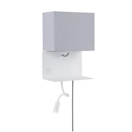 Paulmann 78913 - LED/2,5W + 1xE27/40W Wandlamp met plank en USB-poort MERANI 230V wit