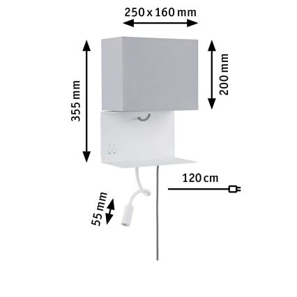 Paulmann 78913 - LED/2,5W + 1xE27/40W Wandlamp met plank en USB-poort MERANI 230V wit