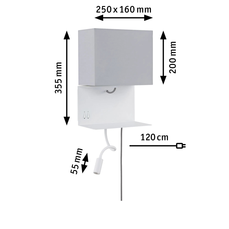 Paulmann 78913 - LED/2,5W + 1xE27/40W Wandlamp met plank en USB-poort MERANI 230V wit