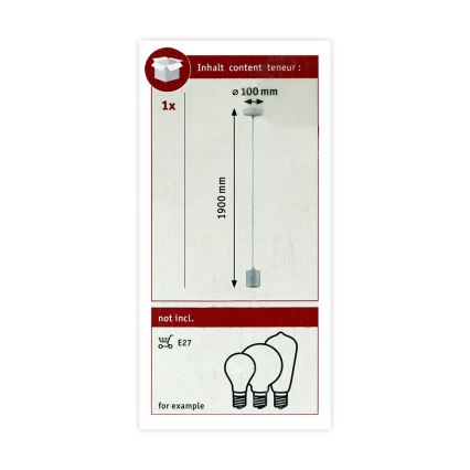 Paulmann 79750 - 1xE27/20W Suspension filaire NORDIN 230V