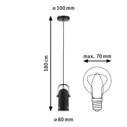 Paulmann 79766 - 1xE27/15W Hanglamp aan kabel LAVEA 230V zwart