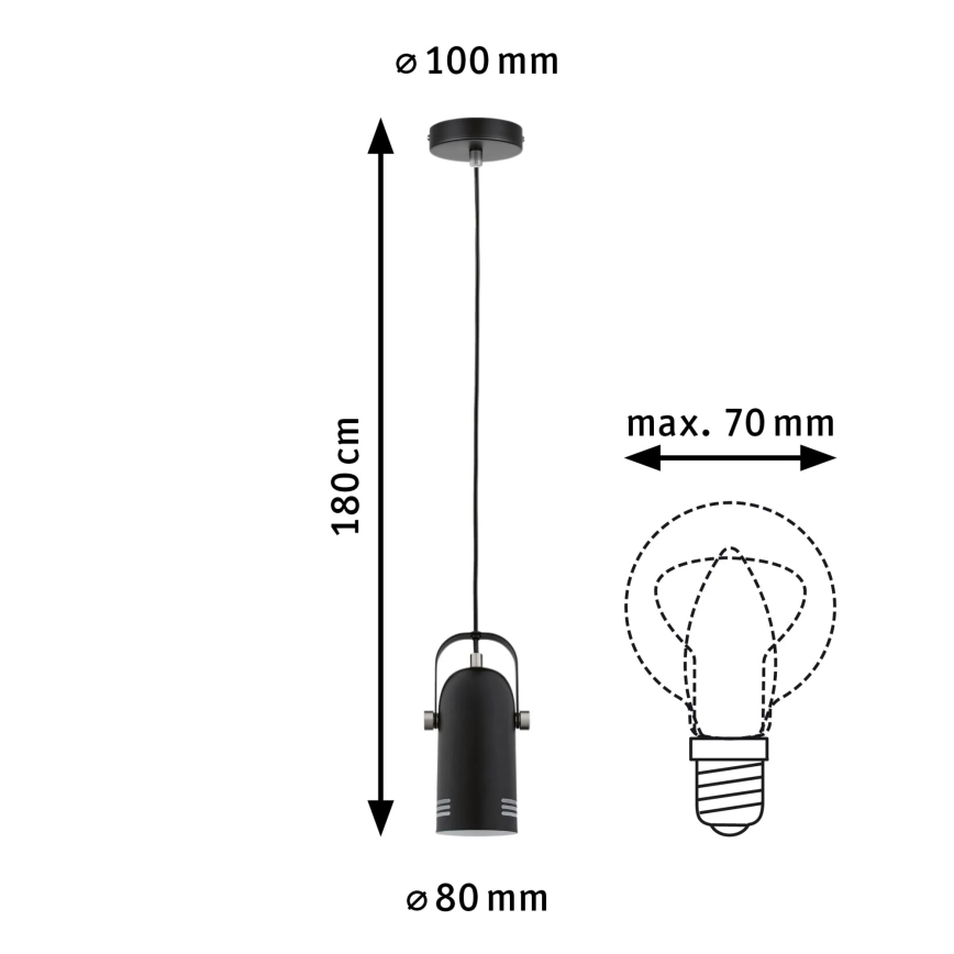 Paulmann 79766 - 1xE27/15W Hanglamp aan kabel LAVEA 230V zwart