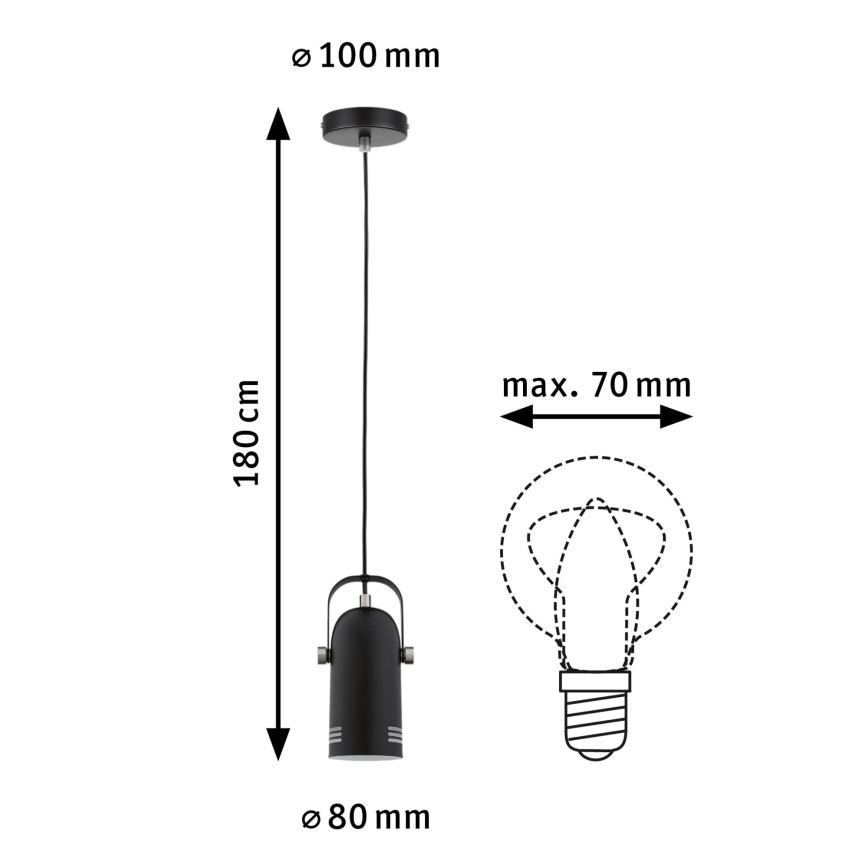 Paulmann 79766 - LED 1xE27/8W Hanglamp aan snoer LAVEA 230V zwart