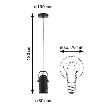 Paulmann 79766 - LED RGBW 1x E27/9W hanglamp met kabel LAVEA 230V zwart
