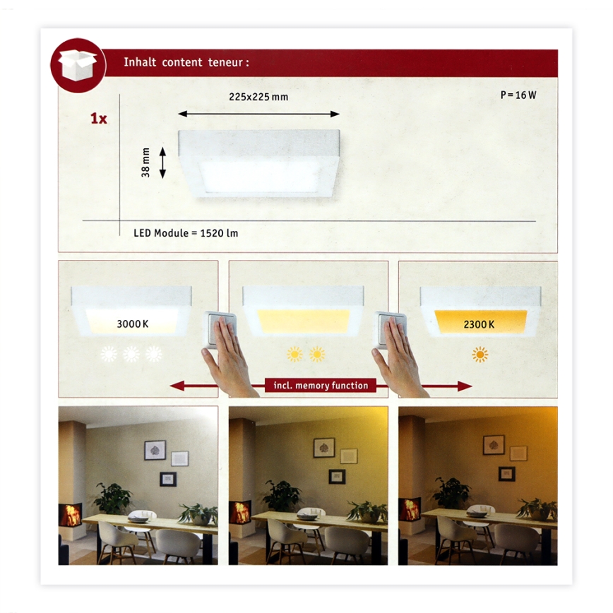 Paulmann 79796 - LED/13W Plafond Lamp CARPO 230V 2300-3000K