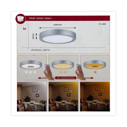 Paulmann 79798 - LED/16W Plafonnier CARPO 230V 2300/2500/3000K