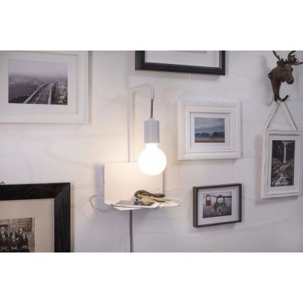 Paulmann 79812 - Applique murale CALVANI 1x E27/40W 230V avec étagère et port USB, blanche