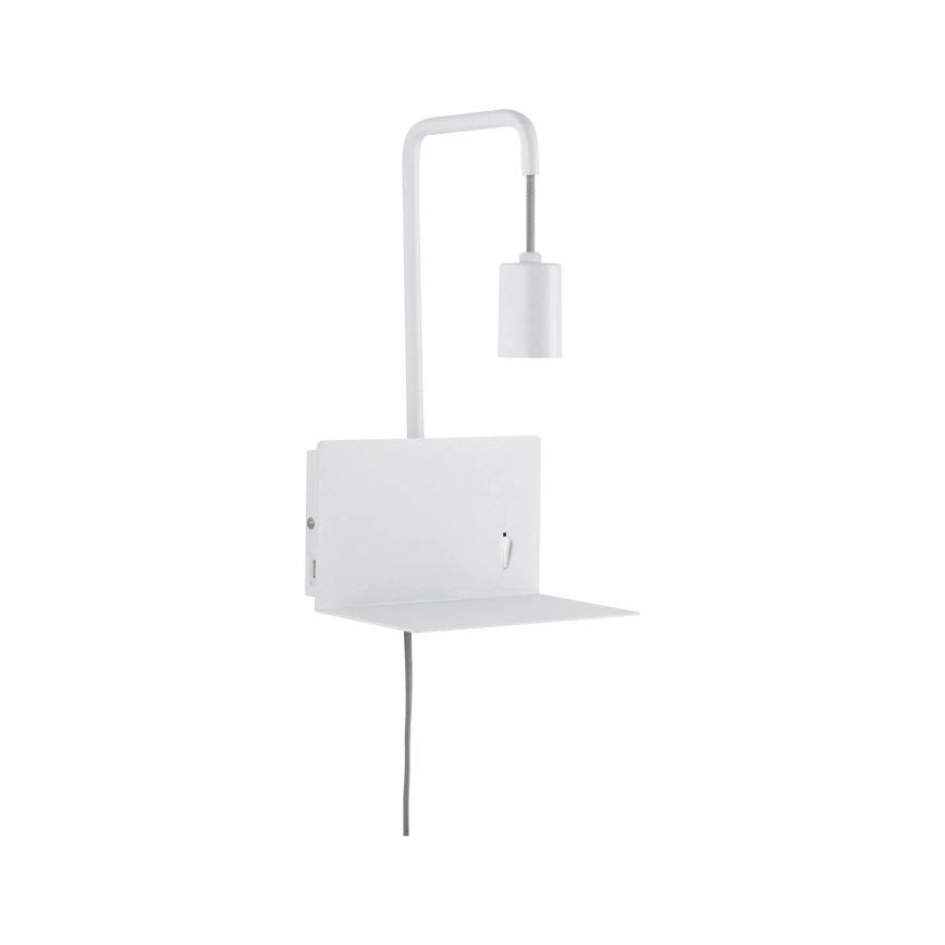 Paulmann 79812 - Applique murale CALVANI 1x E27/40W 230V avec étagère et port USB, blanche