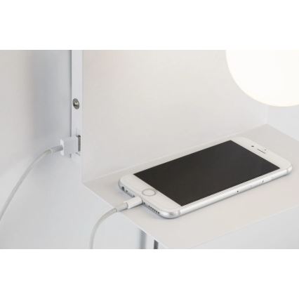 Paulmann 79812 - Applique murale CALVANI 1x E27/40W 230V avec étagère et port USB, blanche