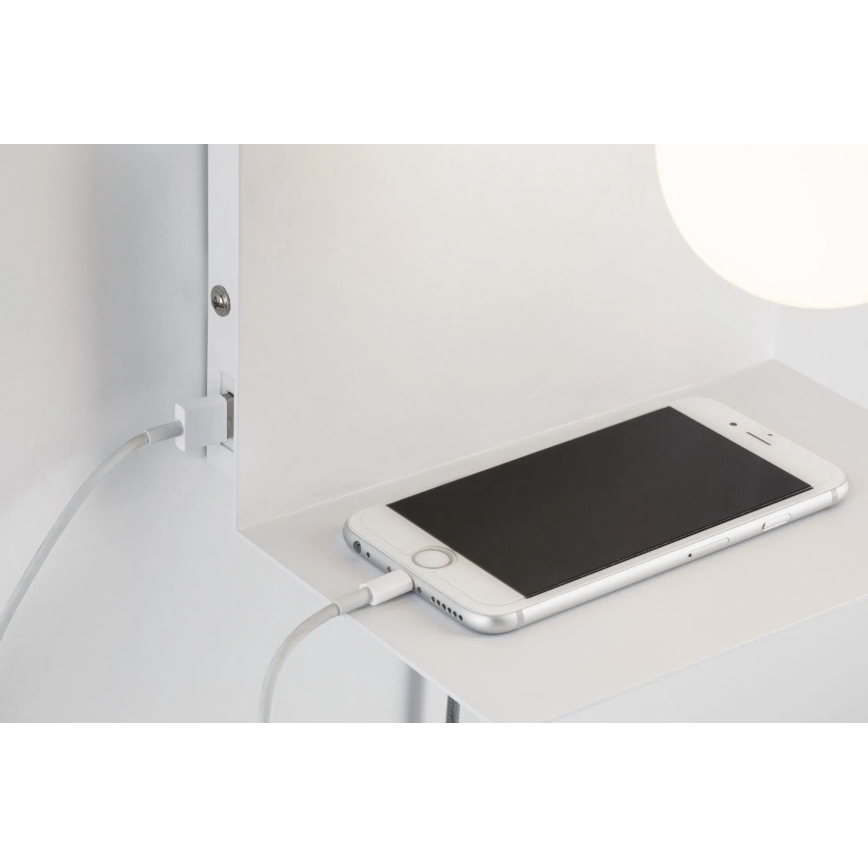 Paulmann 79812 - Applique murale CALVANI 1x E27/40W 230V avec étagère et port USB, blanche