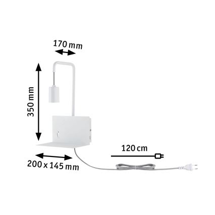 Paulmann 79812 - Applique murale CALVANI 1x E27/40W 230V avec étagère et port USB, blanche