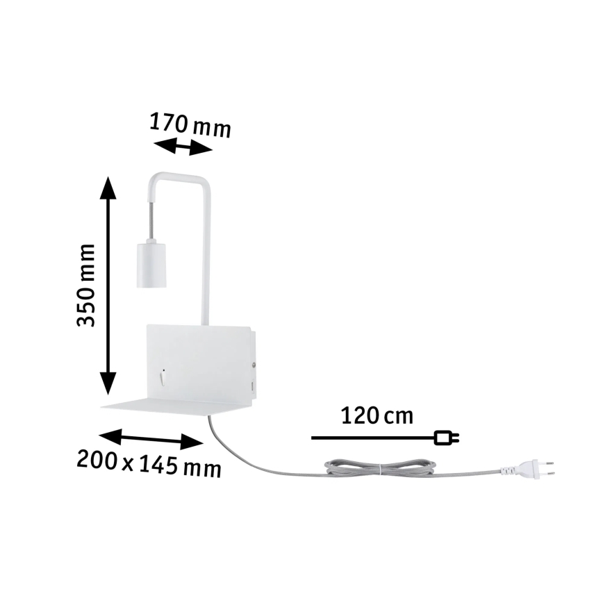 Paulmann 79812 - Applique murale CALVANI 1x E27/40W 230V avec étagère et port USB, blanche