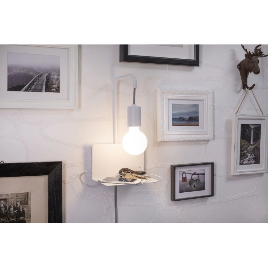 Paulmann 79812 CALVANI wandlamp 1xE27/40W met plank en USB, 230V, wit