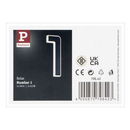 Paulmann 79842 - LED/0,2W IP44 Solar verlicht huisnummer 1,2V 1500 mAh