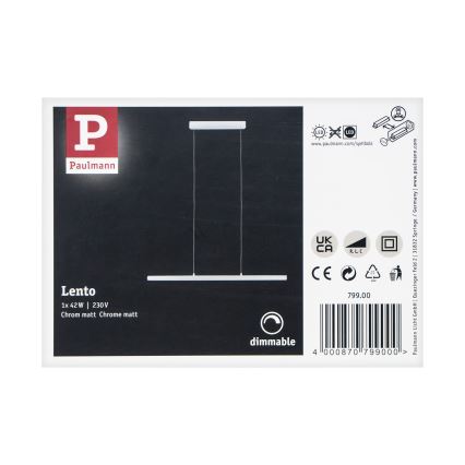 Paulmann 79900 - Suspension filaire à intensité variable LENTO 230V chrome mat - LED/42W