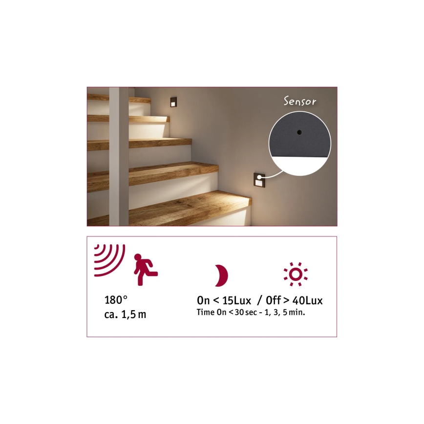 Paulmann 80002 - LED/1W Trapverlichting met sensor TSARO 230V Lood/wit