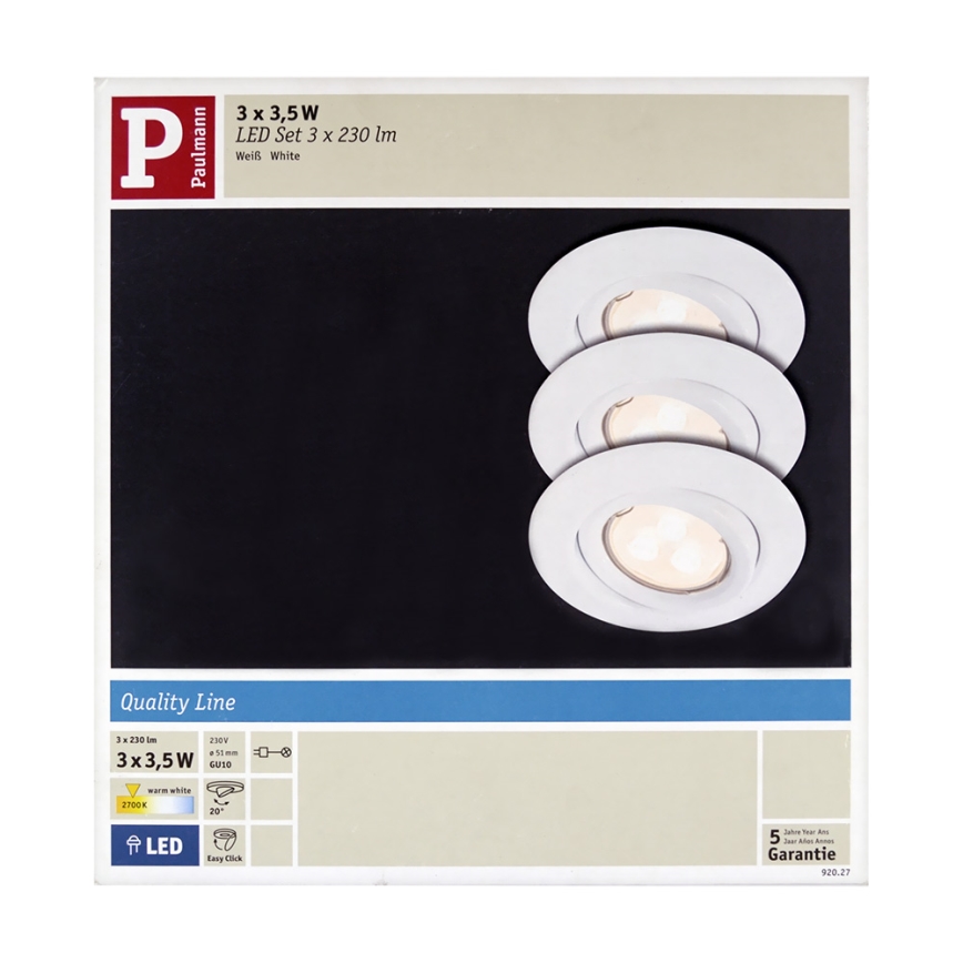 Paulmann 92027 - PACK 3x Luminaire LED encastrable QUALITY LINE 3xGU10-LED/3,5W