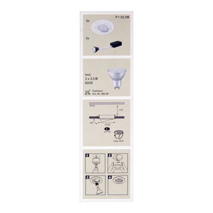 Paulmann 92027 - PACK 3x Luminaire LED encastrable QUALITY LINE 3xGU10-LED/3,5W