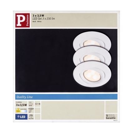 Paulmann 92027 - SET 3xLED-GU10/3,5W Inbouwlamp QUALITY 230V